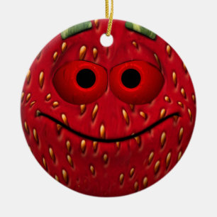 Funny Strawberry Emoticon Keramikornament