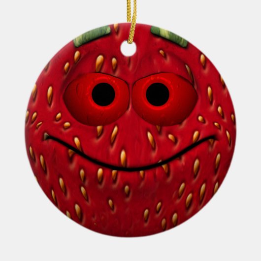 Funny Strawberry Emoticon Keramikornament (Vorne)
