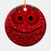 Funny Strawberry Emoticon Keramikornament (Hinten)