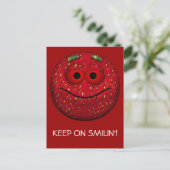 Funny Strawberry Emoticon Postkarte (Stehend Vorderseite)
