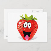 Funny Strawberry Face Sticken aus Zunge Postkarte (Vorne/Hinten)