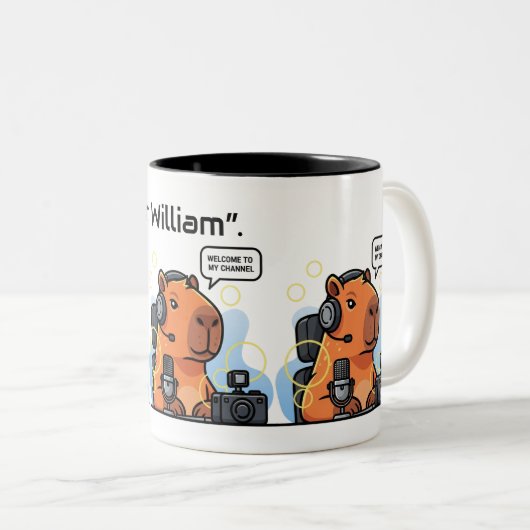 Funny Streamer Capybara Mug – Custom Channel Name Zweifarbige Tasse (VorderseiteRechts)