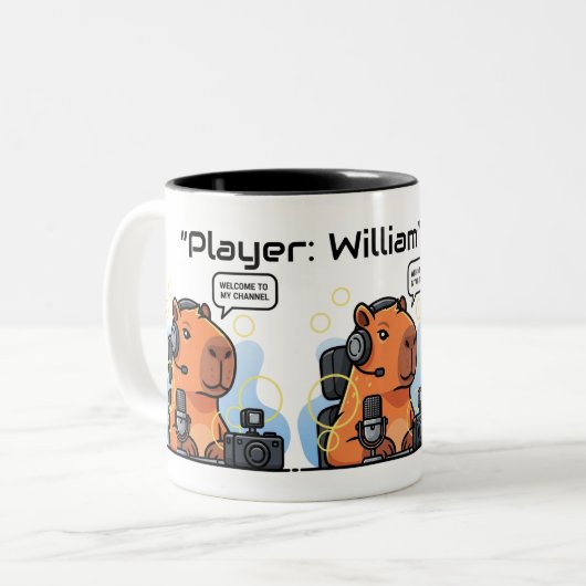 Funny Streamer Capybara Mug – Custom Channel Name Zweifarbige Tasse (Vorderseite Links)