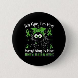 Funny Stressed Cat Men Women Mental Health Awarene Button