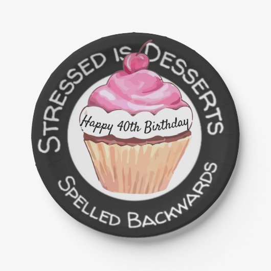 Funny Stressed is Desserts Zitat Happy Birthday Pappteller (Vorderseite)