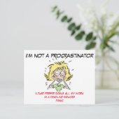 Funny Stressed Out Frau Procrastinator Postkarte (Stehend Vorderseite)