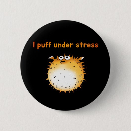 Funny Stressed Puffer Cartoon Button (Vorderseite)