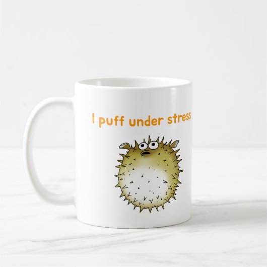 Funny Stressed Puffer Cartoon Kaffeetasse (Links)