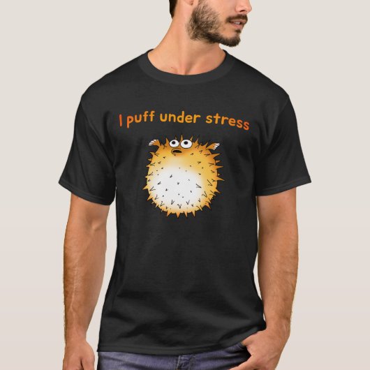 Funny Stressed Puffer Cartoon T-Shirt (Vorderseite)
