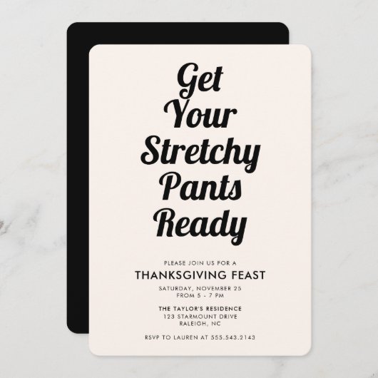 Funny Stretchy Pants Erntedank Dinner Black Einladung (Vorne/Hinten)