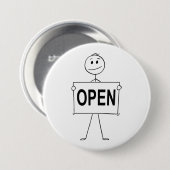 Funny Strichmännchen Holding Open Sign Button (Vorne & Hinten)