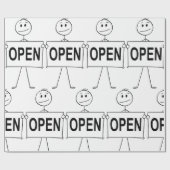 Funny Strichmännchen Holding Open Sign Geschenkpapier (Flach)