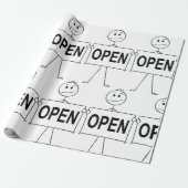 Funny Strichmännchen Holding Open Sign Geschenkpapier (Ungerollt)