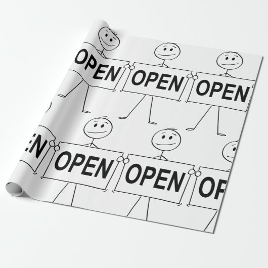 Funny Strichmännchen Holding Open Sign Geschenkpapier (Ungerollt)