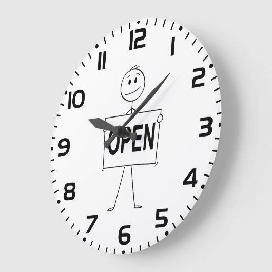 Funny Strichmännchen Holding Open Sign Große Wanduhr (Winkel)