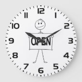 Funny Strichmännchen Holding Open Sign Große Wanduhr (Vorderseite)
