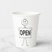 Funny Strichmännchen Holding Open Sign Pappbecher (Vorderseite)