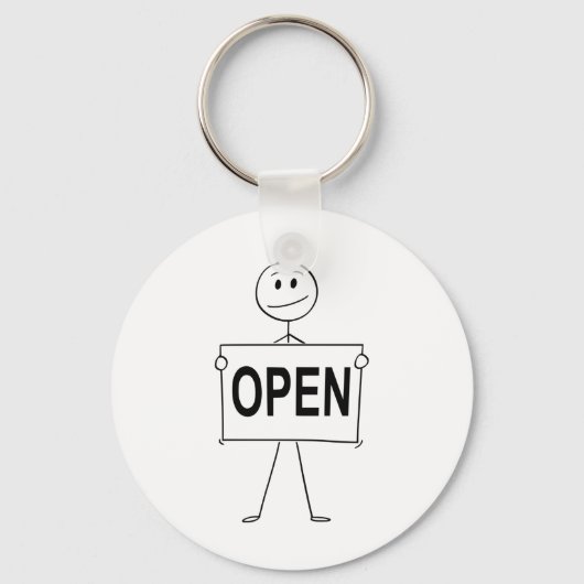 Funny Strichmännchen Holding Open Sign Schlüsselanhänger (Vorderseite)