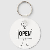 Funny Strichmännchen Holding Open Sign Schlüsselanhänger (Rückseite)