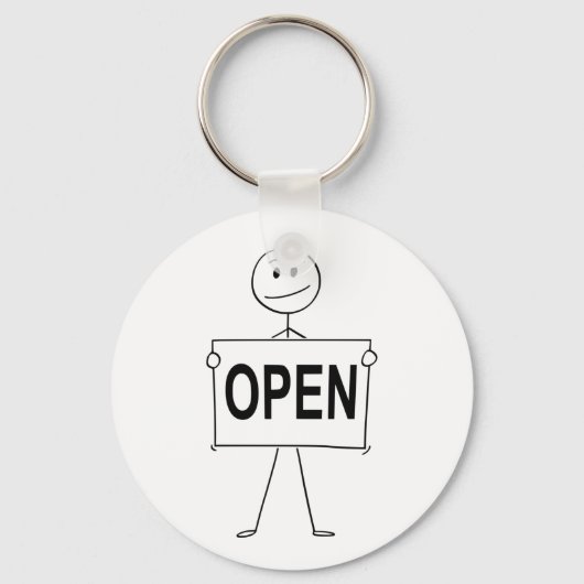 Funny Strichmännchen Holding Open Sign Schlüsselanhänger (Rückseite)