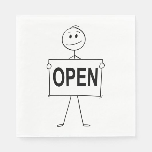 Funny Strichmännchen Holding Open Sign Serviette (Vorderseite)