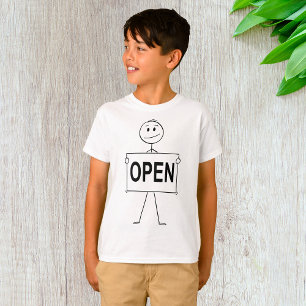 Funny Strichmännchen Holding Open Sign T-Shirt
