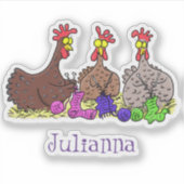 Funny Strickens Chickens Cartoon Aufkleber (Vorderseite)