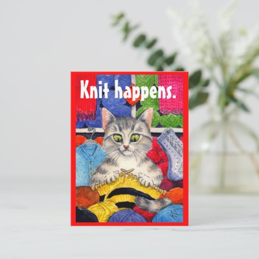 Funny Strickkitty Postcard Postkarte (Stehend Vorderseite)