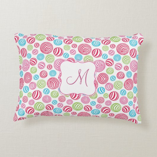 Funny Striped Candies in Pastellfarben Monogramm Dekokissen (Rückseite)