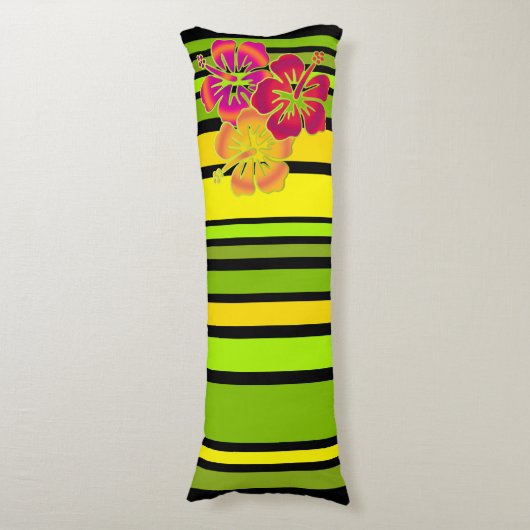 Funny Stripes farbige V & Hibiskus + Ihr Backgr. Seitenschläferkissen (Vorderseite Vertikal)