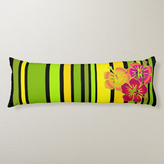 Funny Stripes farbige V & Hibiskus + Ihr Backgr. Seitenschläferkissen (Vorderseite)