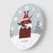 Funny Stuck Santa benutzerdefinierte Monogramm Wan Große Wanduhr (Winkel)