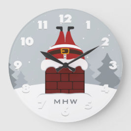 Funny Stuck Santa benutzerdefinierte Monogramm Wan Große Wanduhr