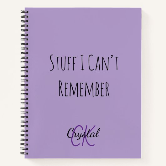 Funny Stuff I Can’t Remember Monogram Notebook Notizblock (Vorderseite)