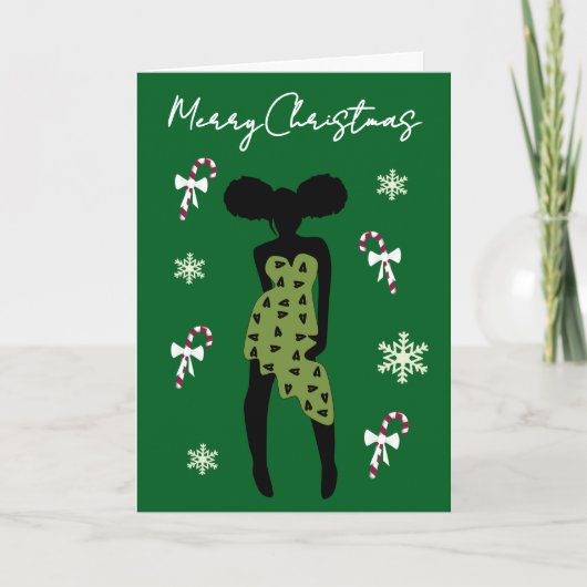 Funny Stylish African American Girl Christmas Card Dankeskarte (Vorderseite)
