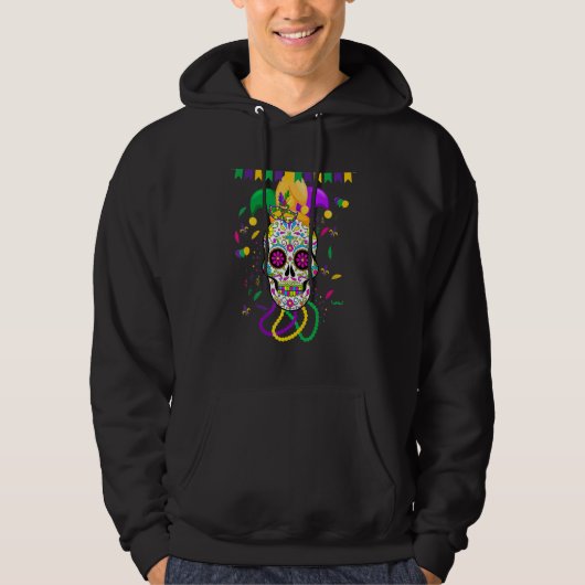 Funny Sugar Skull Carnival Mask Jester Hat Mardi G Hoodie (Vorderseite)