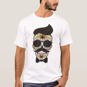 Funny Sugar Skull Hipster Mustache Nerd Halloween T-Shirt (Vorderseite)
