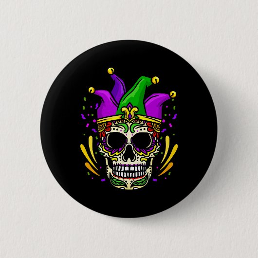 Funny Sugar Skull Mardi Gras Party Apparel Men Wom Button (Vorderseite)