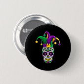 Funny Sugar Skull Mardi Gras Party Bekleidung Button (Vorne & Hinten)
