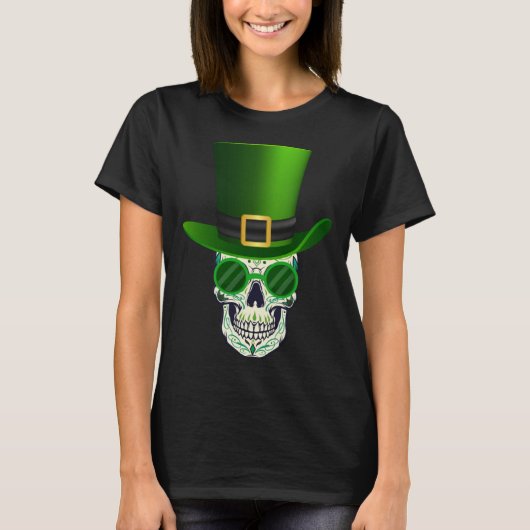 Funny Sugar Skull Saint Patricks Day of Dead T-Shirt (Vorderseite)
