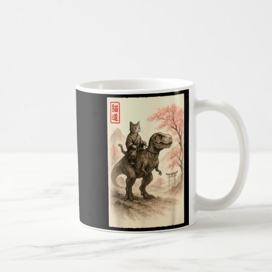 Funny Sumi-e Kawaii Cat Riding Dinosaur Japanese A Kaffeetasse (Rechts)