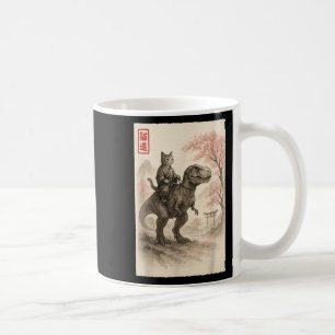 Funny Sumi-e Kawaii Cat Riding Dinosaur Japanisch Kaffeetasse