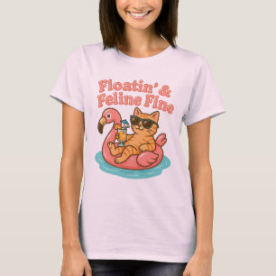 Funny Summer Cat Flamingo T - Shirt