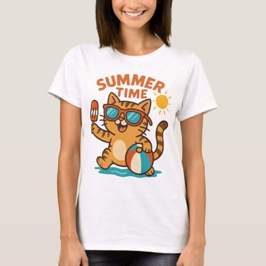 Funny Summer Cat T - Shirt (Vorderseite)