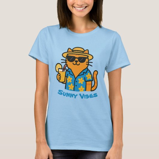Funny Summer Cat T - Shirt - Niedlich Beach Vibes (Vorderseite)
