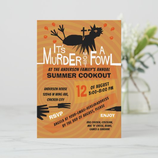 Funny Summer Cookie Hühner GRILLEN Retro 60er Mode Einladung (Stehend Vorderseite)