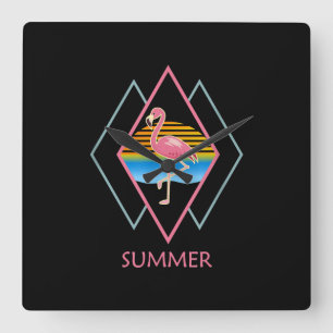 Funny Summer Flamingo   Niedlich Flamingo Lover Quadratische Wanduhr