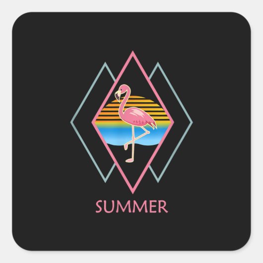 Funny Summer Flamingo | Niedlich Flamingo Lover Quadratischer Aufkleber (Vorderseite)