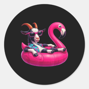 Funny Summer Goat Pink Pool Party Hawaiian Sommer Runder Aufkleber