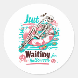 Funny Summer Skelett gerade Gewartet zu Halloween  Runder Aufkleber